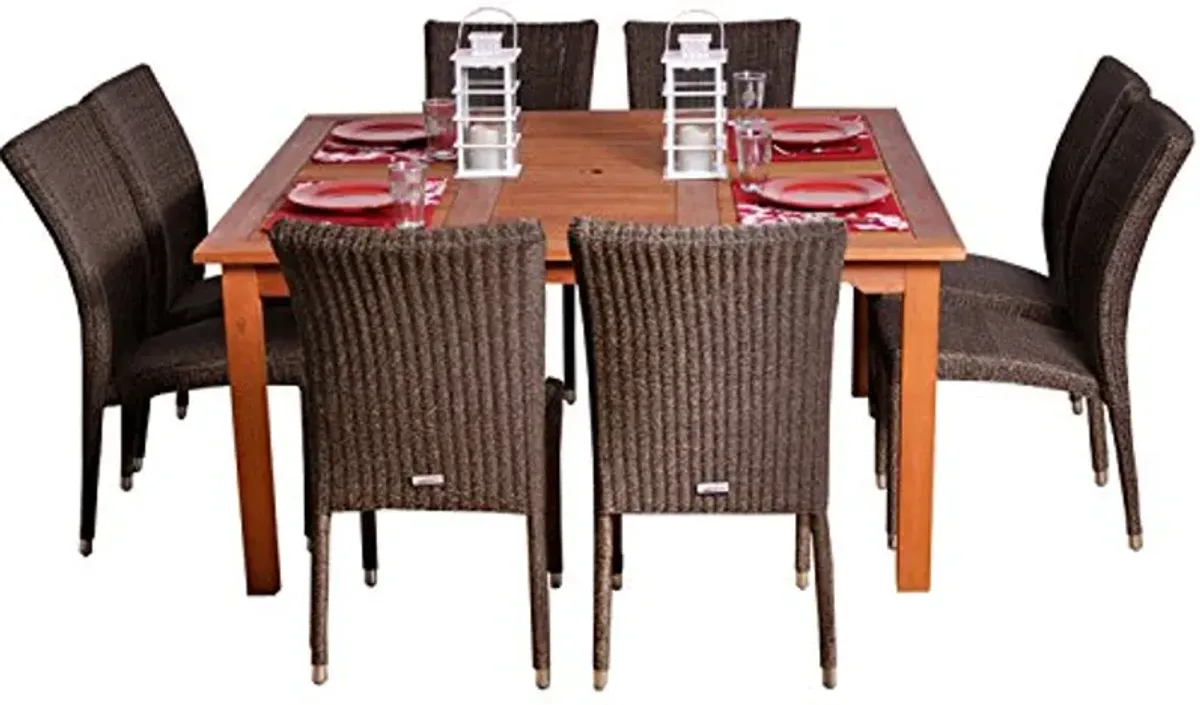 Amazonia Provence 9-Piece Dining Set, Light Brown and Dark Brown