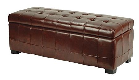 Safavieh Hudson Collection Nolita Leather Large Storage Bench, Cordovan