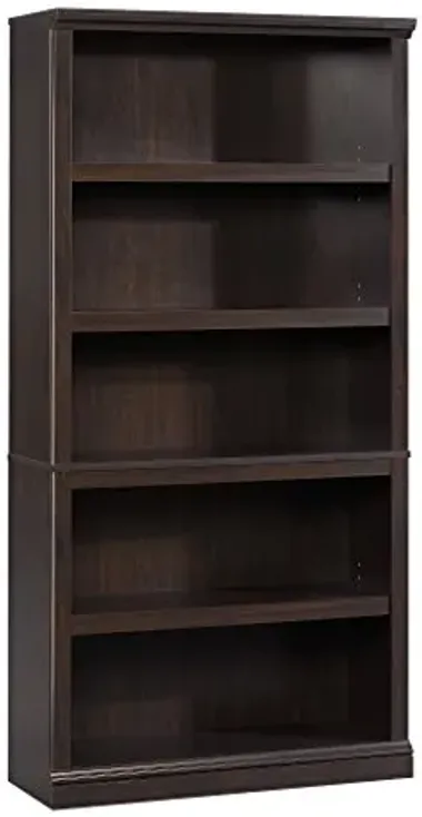 Sauder 5 Tier Book Shelf Wooden Bookcase Multipurpose Bookshelf for Home Office, Living Room, in Jamocha Wood