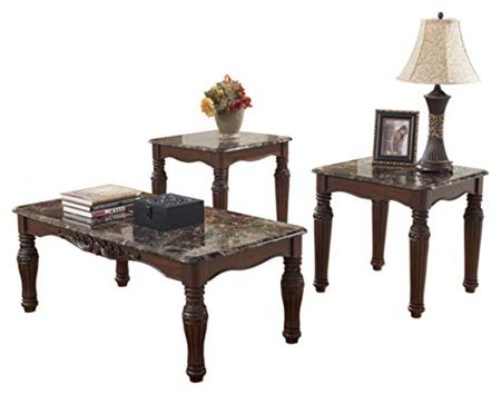 Signature Design by Ashley North Shore Traditional Faux Marble 3-Piece Table Set, Includes Coffee Table and 2 End Tables, Dark Brown