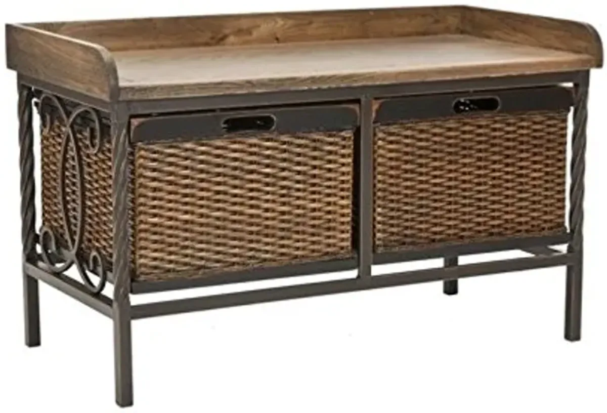 Safavieh American Homes Collection Noah Antiqued Pewter and Oak Storage Bench