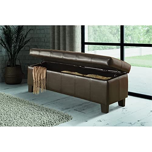 Homelegance 43" PU Leather Lift Top Large Storage Bench, Dark Brown