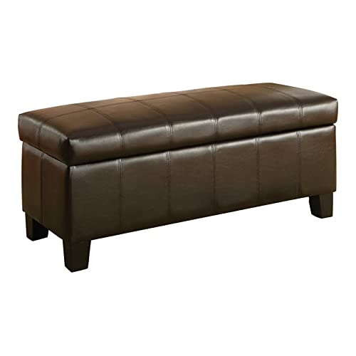 Homelegance 43" PU Leather Lift Top Large Storage Bench, Dark Brown