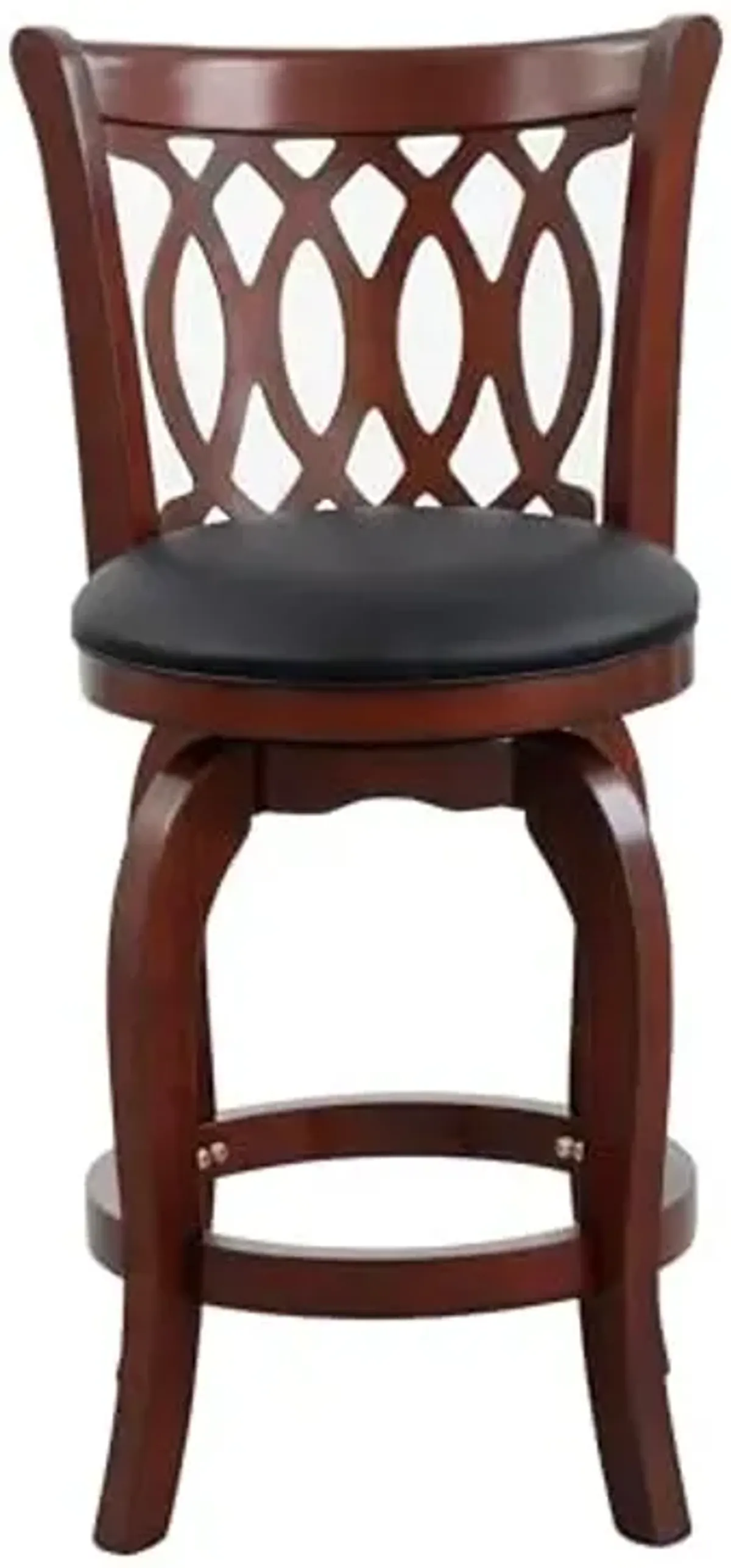 Upholstered Counter Height Swivel Stools With Backs, Faux Leather Swivel Counter Height Stools, 24.75" Seat Height, Solid Wood, Easy Assembly, Kitchen Island, Dining Room, Scroll, Dark Cherry
