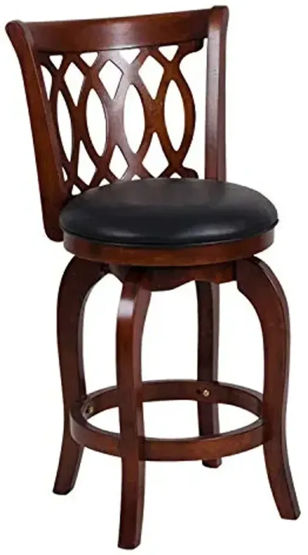 Homelegance Upholstered Bar Height Swivel Stools With Backs, Faux Leather Bar Stools, 30" Seat Height, Solid Wood Frame, Easy Assembly, Kitchen Island, Dining Room, Scroll Rest, Dark Cherry