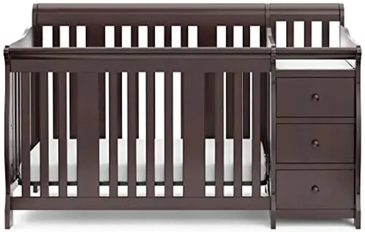 Storkcraft Portofino 5-in-1 Convertible Crib and Changer (Espresso) – Crib and Changing -Table Combo with 3 Drawers, Includes Baby Changing Pad, Converts to Full-Size Bed