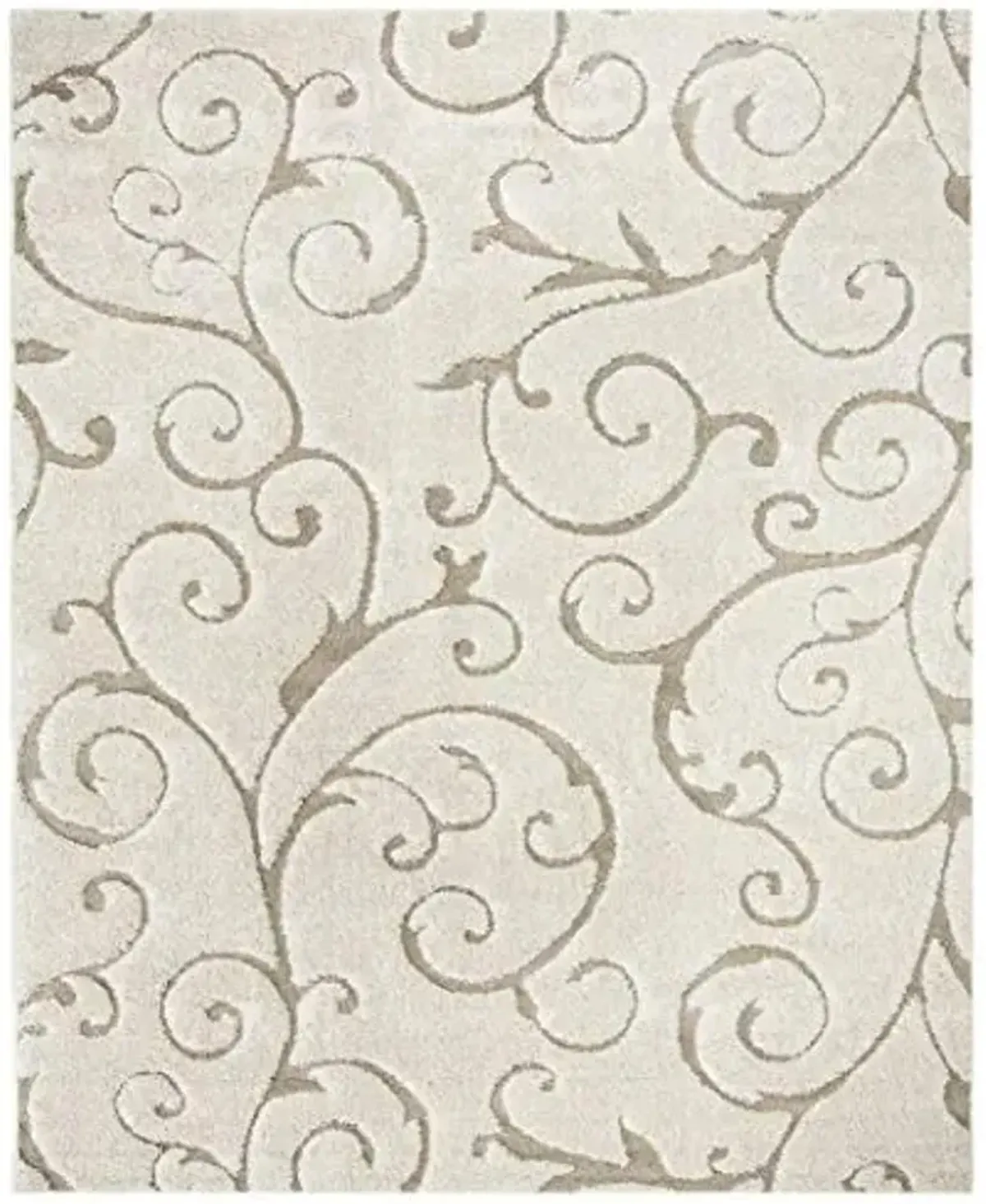 SAFAVIEH Area Rug 8x10 - Florida Shag Collection - Large - Cream & Beige, Scroll Design, Non-Shedding & Easy Cleaning, Plush Thick Pile, Ideal for Living Room, Bedroom, Dining Space (SG455-1113)
