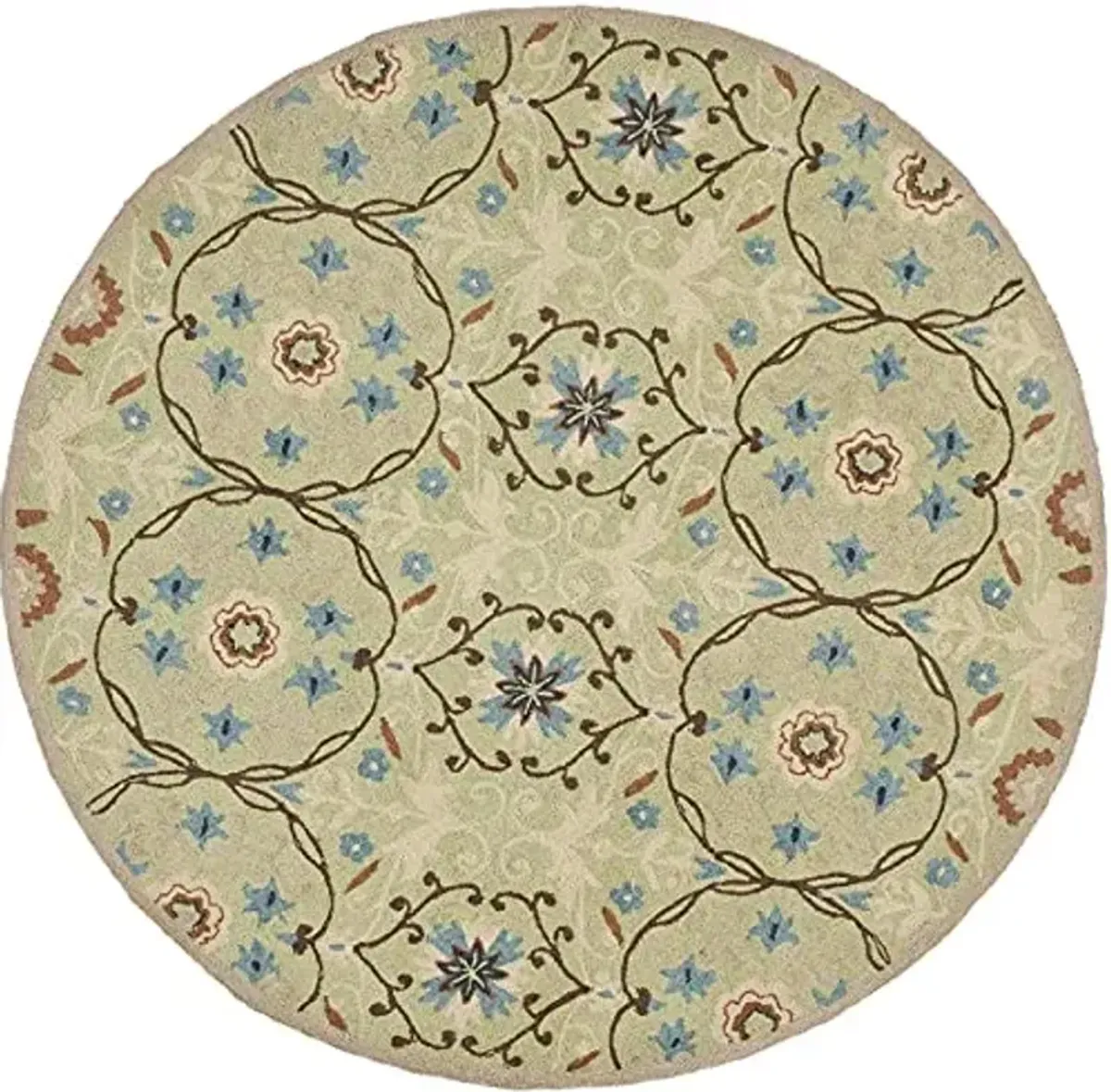 SAFAVIEH Chelsea Collection Area Rug - 5'6" Round, Sage & Ivory, Hand-Hooked French Country Wool, Ideal for High Traffic Areas in Living Room, Bedroom (HK727D)