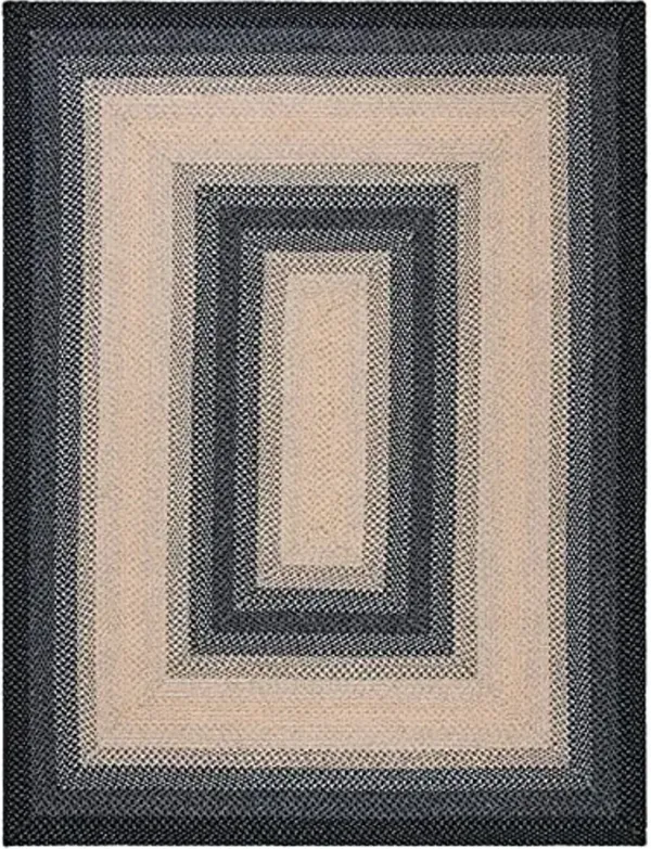 SAFAVIEH Washable Rug Outdoor Braided Collection - 6' x 9', Black & Grey, Handmade & Reversible, Non-Shedding & Easy to Clean, Ideal for Patio, Backyard, Mudroom (BRD311A)