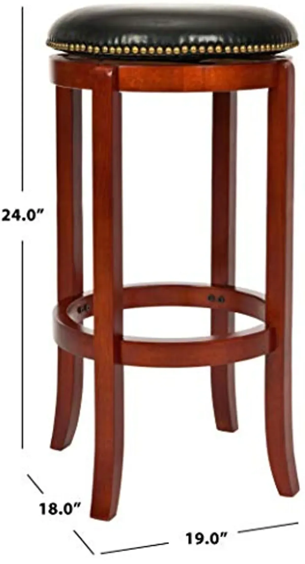 Safavieh Home Collection Thomas Light Cherry and Black Leather Nail Head Trim Backless Bar Stool