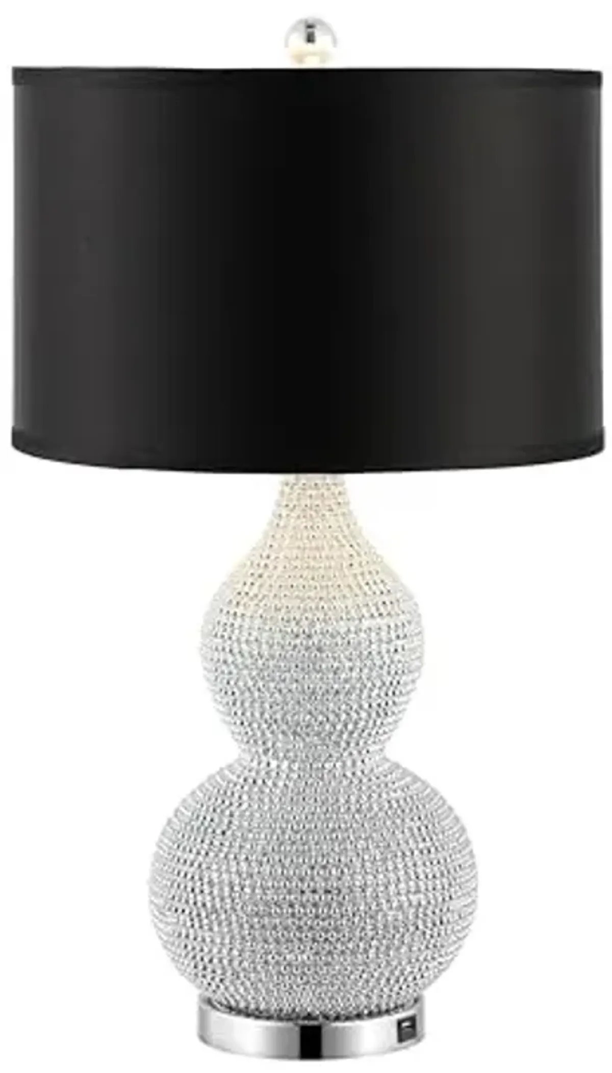 SAFAVIEH Lighting Collection Nicole Modern Silver Bead Base/ Black Shade 25-inch Bedroom Living Room Home Office Desk Nightstand Table Lamp Set of 2 (LED Bulbs Included)