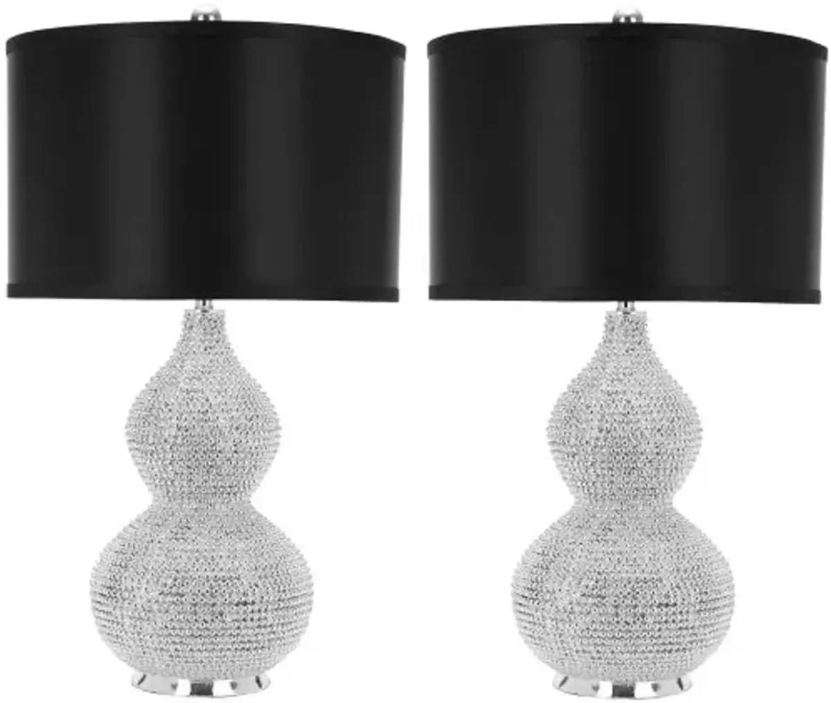 SAFAVIEH Lighting Collection Nicole Modern Silver Bead Base/ Black Shade 25-inch Bedroom Living Room Home Office Desk Nightstand Table Lamp Set of 2 (LED Bulbs Included)