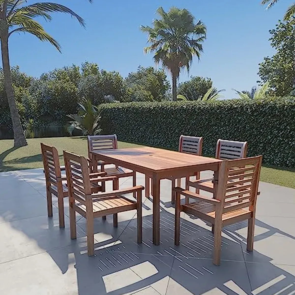 Amazonia Milano 7-Piece Patio Rectangular Dining Table Set | Eucalyptus Wood | Ideal for Outdoors and Indoors