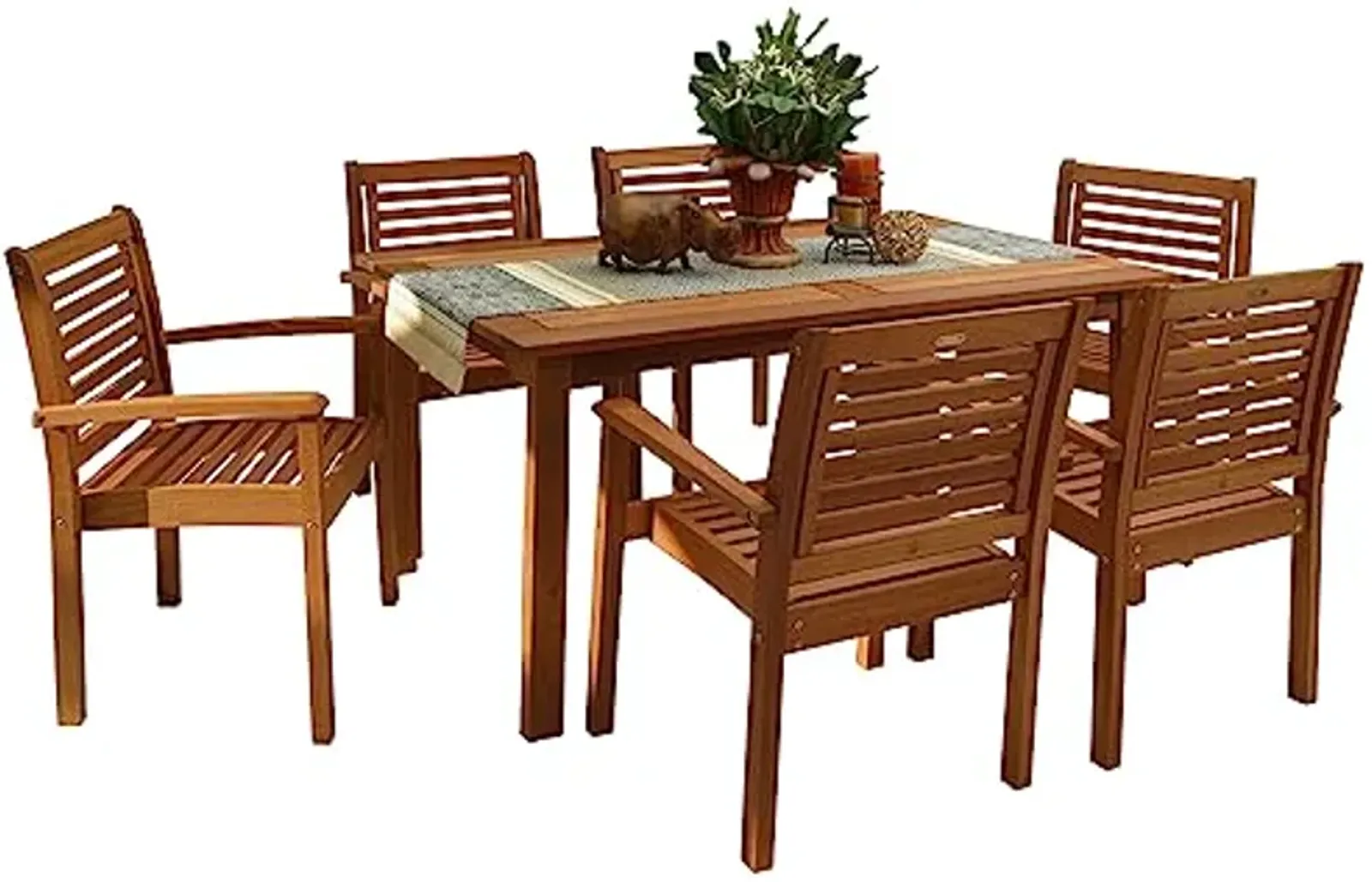 Amazonia Milano 7-Piece Patio Rectangular Dining Table Set | Eucalyptus Wood | Ideal for Outdoors and Indoors