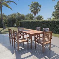 Amazonia Milano 7-Piece Patio Rectangular Dining Table Set | Eucalyptus Wood | Ideal for Outdoors and Indoors