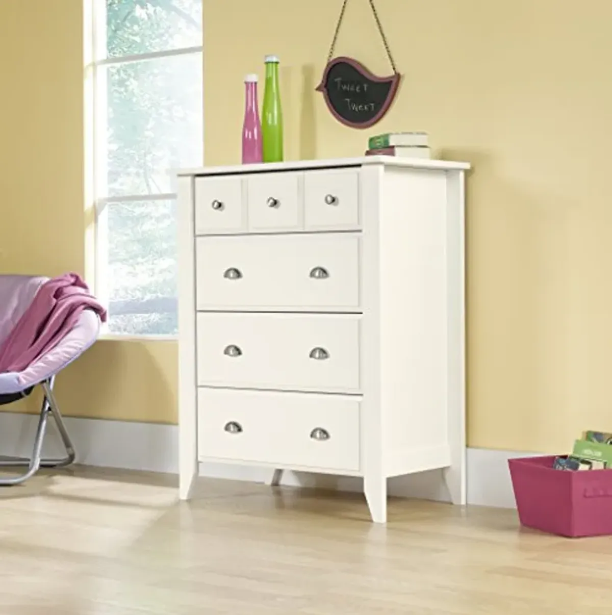 Sauder Shoal Creek 4-Drawer Dresser, L: 34.72" x W: 18.58" x H: 42.68", Soft White