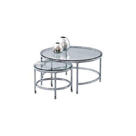 Bassett Mirror T1792-120CEC Patinoire Round Cocktail on Casters Household, Silver