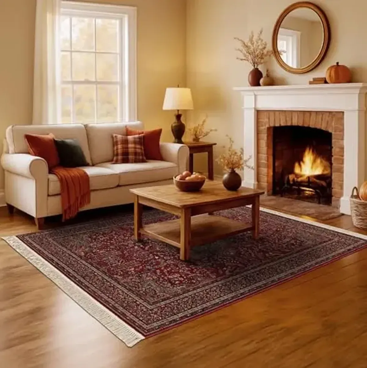 Couristan Kashimar Fringed Medallion Rug - 2'2" x 9'3" Red Elegant Fall Rugs for Living Room, Dining Room, Bedroom, Premium Wool, Low Pile Home Decor, Timeless Heritage Style with Fringe Runner Rug