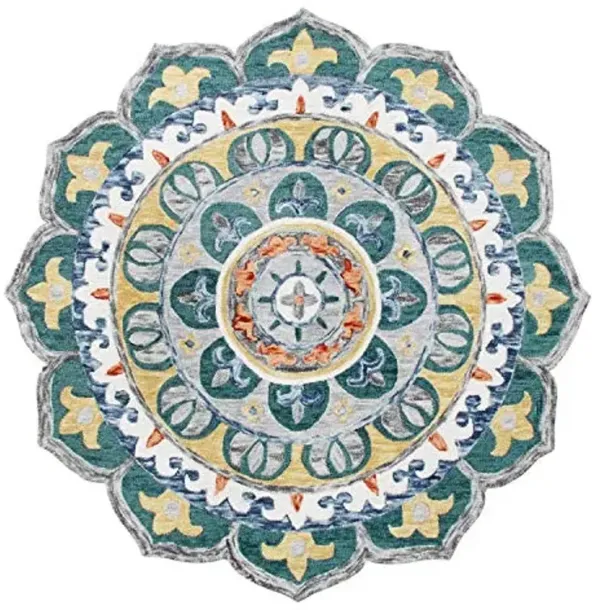 LR Home 6ft Round Indoor Natural Wool Area Rug for Home Decor | Carpet for Bedroom, Living Room, entryway, playroom | Hand Tufted Modern Farmhouse Boho Area Rug for Room Decor | Teal/Multicolor