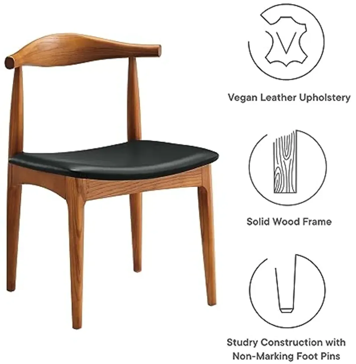 Modway Tracy Mid-Century Modern Wood and Faux Leather Upholstered Dining Chair in Black