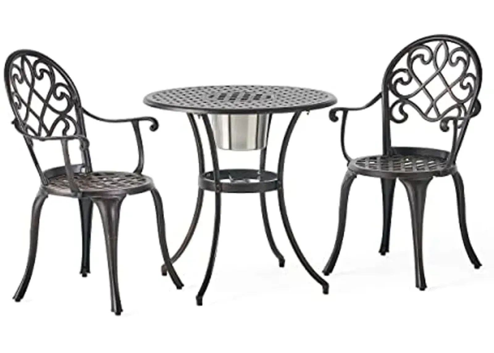 Christopher Knight Home Angeles Outdoor Cast Aluminum Bistro Furniture Set with Ice Bucket, 3-Pcs Set, Copper