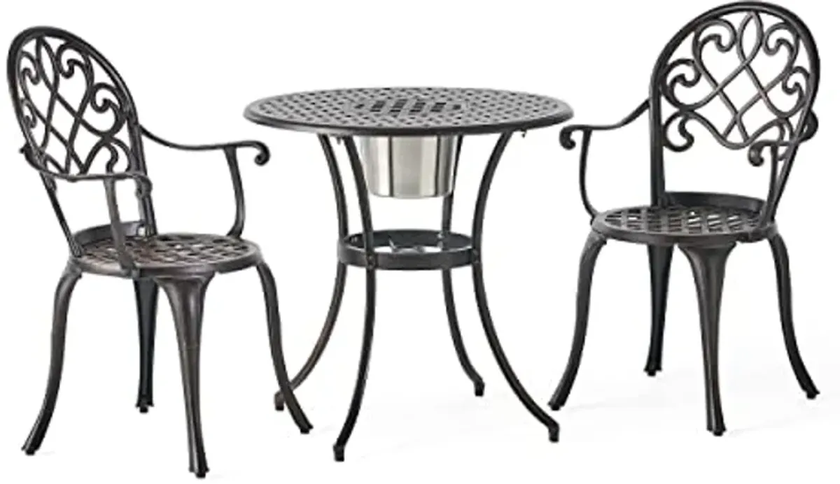 Christopher Knight Home Angeles Outdoor Cast Aluminum Bistro Furniture Set with Ice Bucket, 3-Pcs Set, Copper