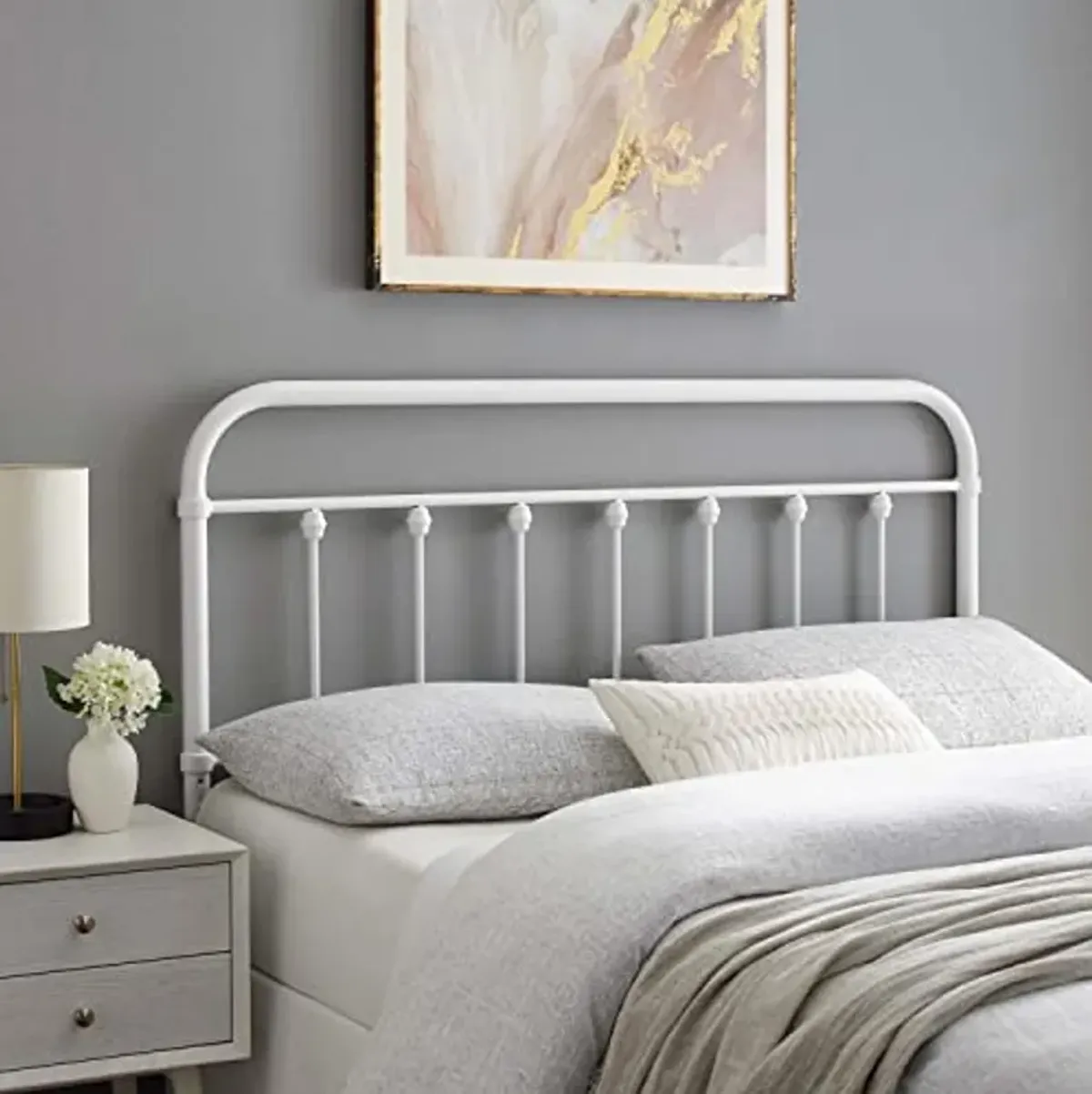 Modway Sage Modern Farmhouse Twin Metal Spindle Headboard in White