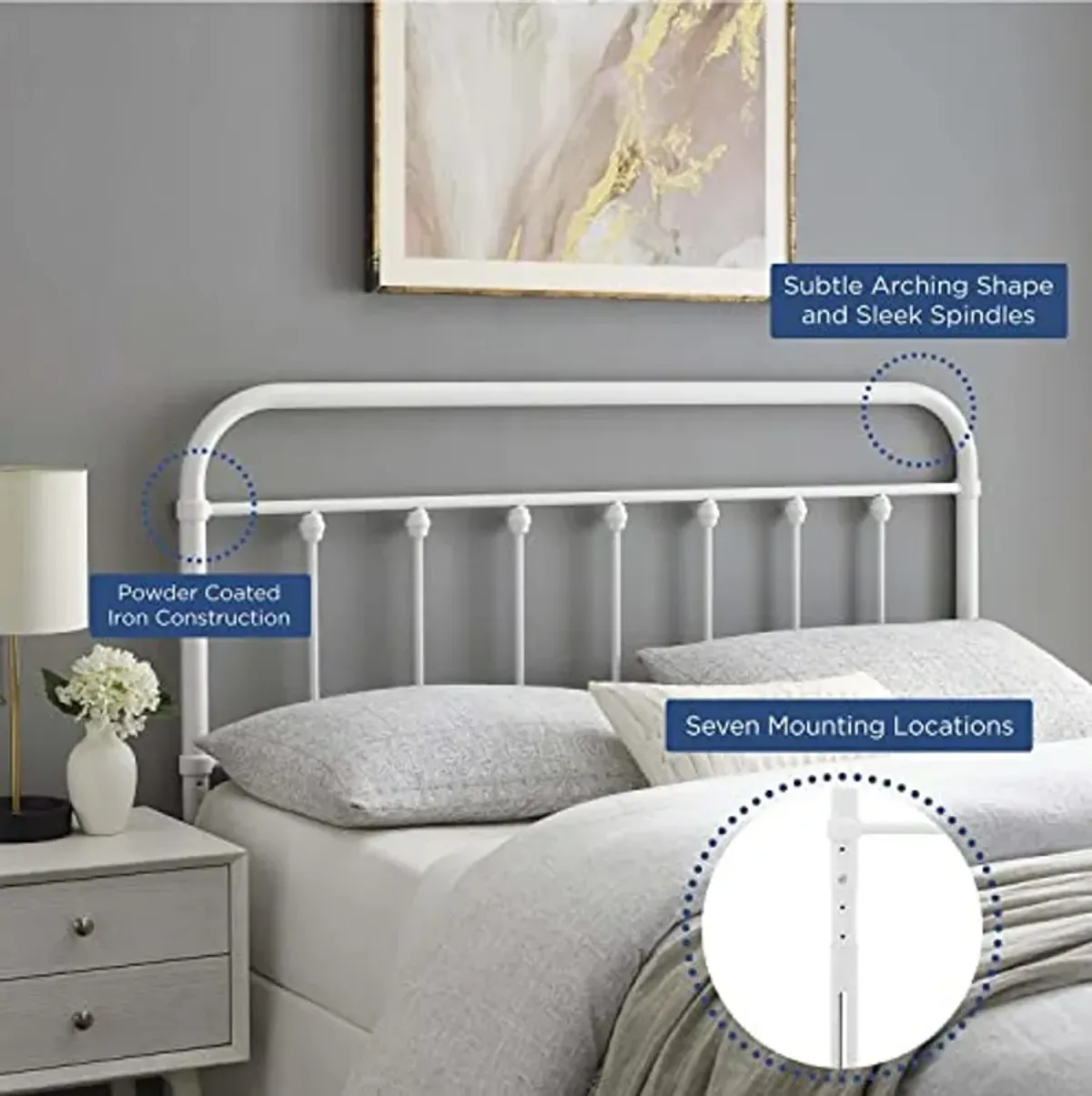 Modway Sage Modern Farmhouse Twin Metal Spindle Headboard in White