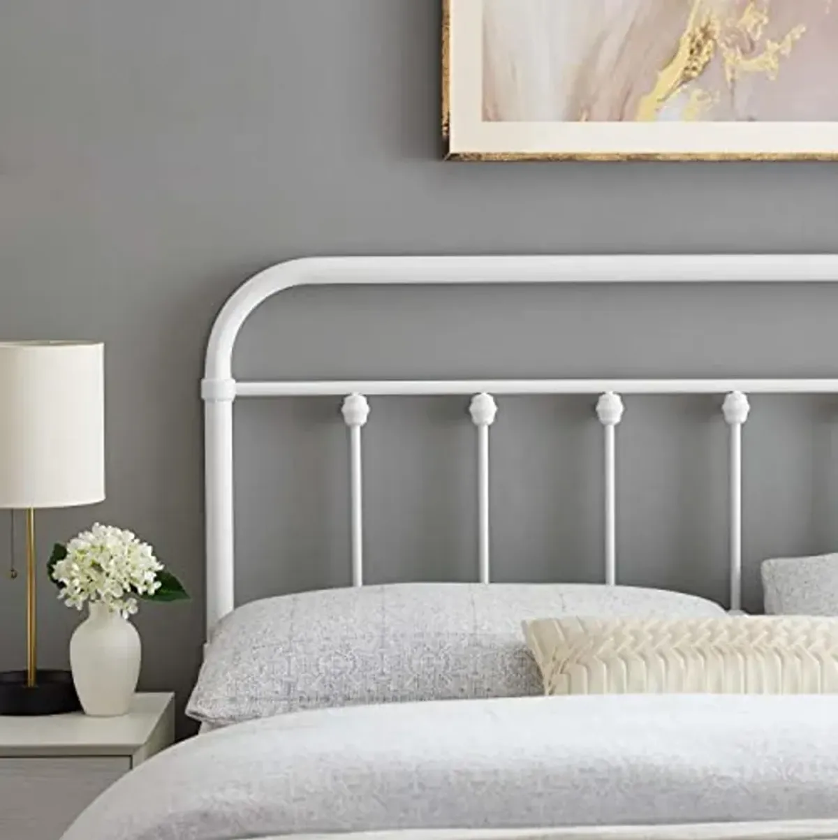 Modway Sage Modern Farmhouse Twin Metal Spindle Headboard in White