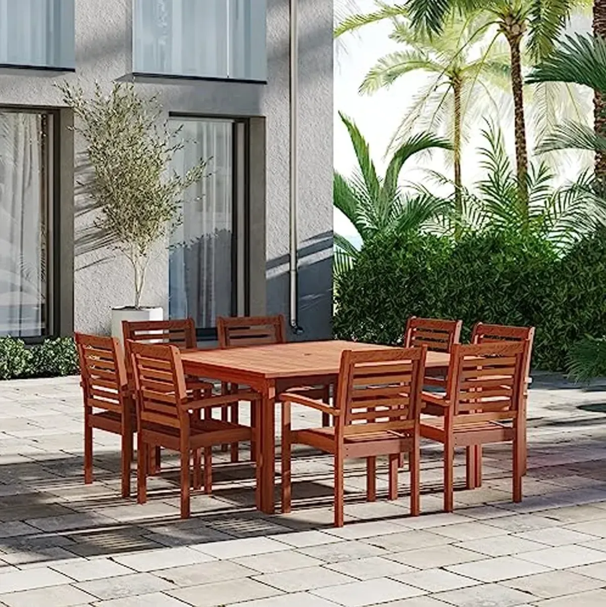 Kevin Amazonia Milano 9-Piece Outdoor Square Dining Table Set | Eucalyptus Wood | Ideal for Patio and Indoors