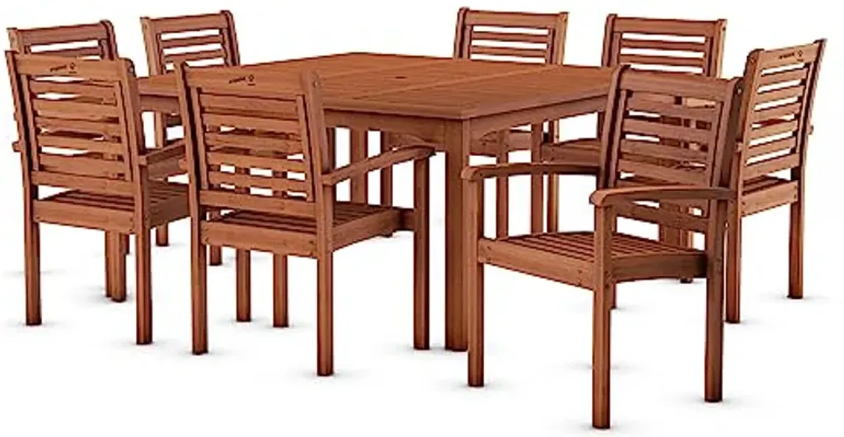 Kevin Amazonia Milano 9-Piece Outdoor Square Dining Table Set | Eucalyptus Wood | Ideal for Patio and Indoors