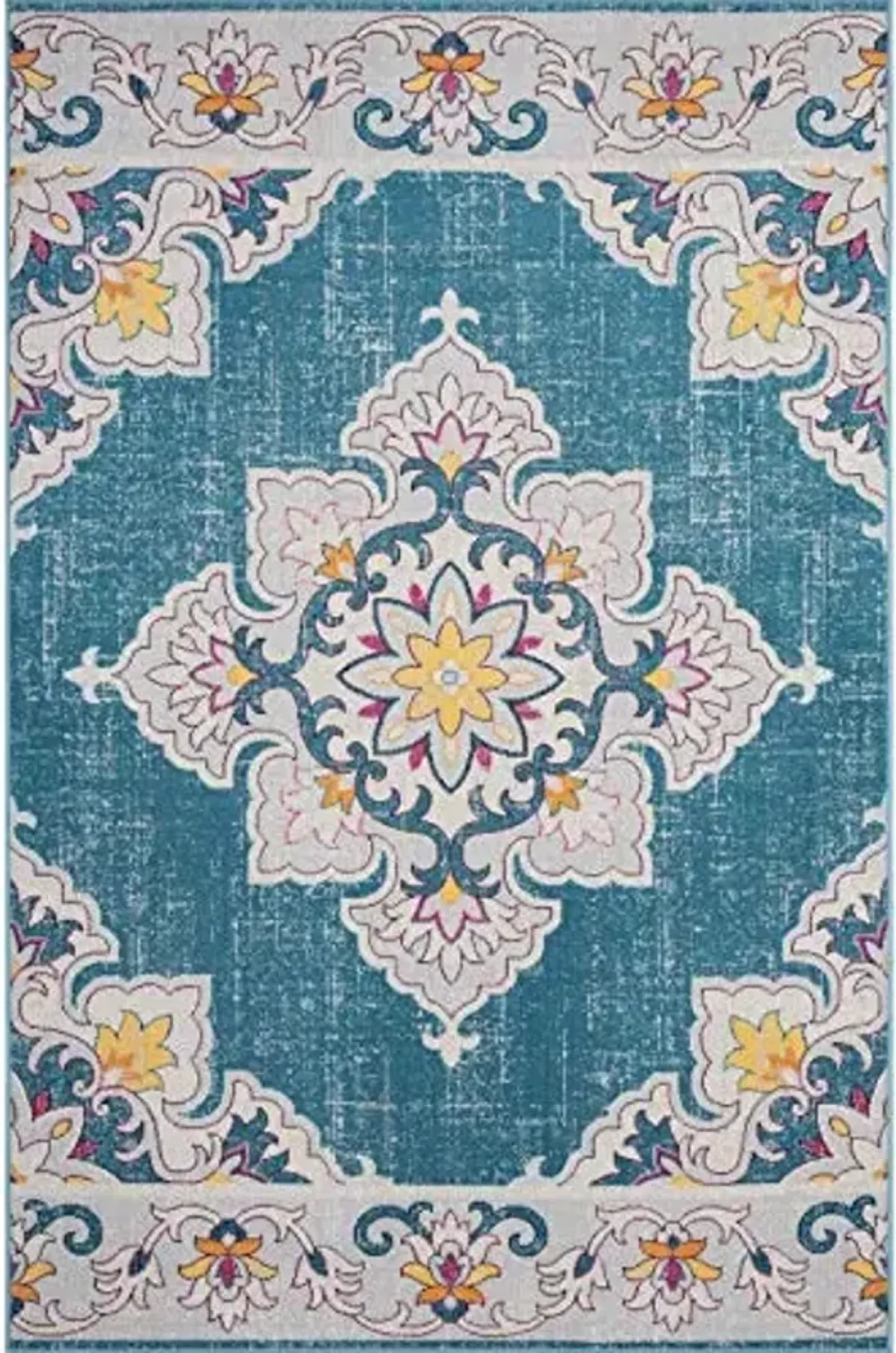 LR Home 5x8 Indoor Outdoor Classic Floral Turkish Woven Area Rug for Home Decor | Blue/Multicolor