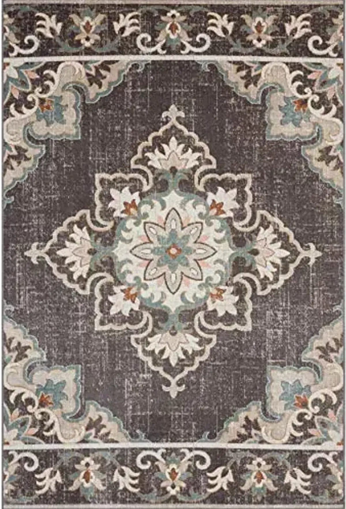 LR Home 8x10 Indoor Outdoor Classic Floral Turkish Woven Area Rug for Home Decor | Brown/Beige