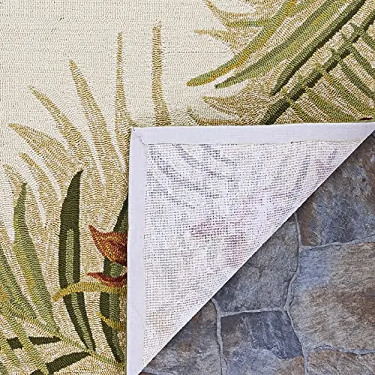 Couristan Covington Indoor Outdoor Rug - 2' x 4' Palm Leaf Square Area Rug in Sand, Tropical Floral Style for Patio, Porch, Sunroom, or Living Room