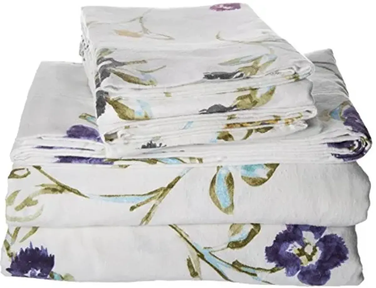 Tribeca Living Ultra-Soft Flannel Sheets King - 170-GSM Cotton, 4 Piece Deep Pocket Bed Sheet Set in Floral Garden Multicolor Print