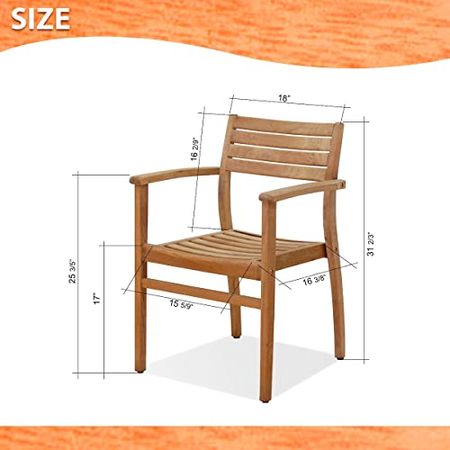Amazonia Teak Coventry 2-Piece Teak Stacking Chairs, Light Brown, 22lx20wx31h (SC NINIA Stack)