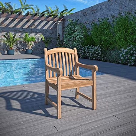 Amazonia SC SUMBAWAARM Newcastle Patio Armchair | Certified Teak | Ideal for Outdoors, 23Lx25Wx35H, Light Brown