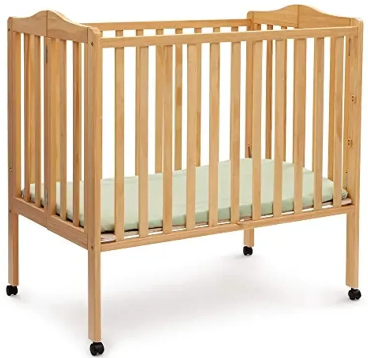 Delta Children Folding Portable Mini Baby Crib with 1.5-inch Mattress - Greenguard Gold Certified, Natural
