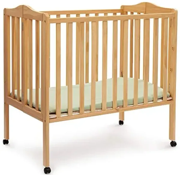 Delta Children Folding Portable Mini Baby Crib with 1.5-inch Mattress - Greenguard Gold Certified, Natural