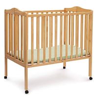 Delta Children Folding Portable Mini Baby Crib with 1.5-inch Mattress - Greenguard Gold Certified, Natural