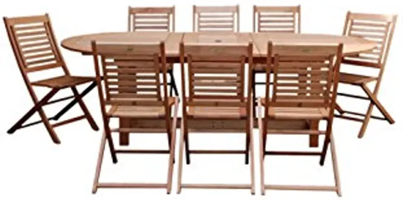 Amazonia Milano 9-Piece Outdoor Extendable Dining Table Set Eucalyptus Wood Ideal for Patio and Indoors, Brown