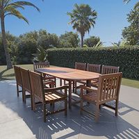 Amazonia Milano 9-Piece Outdoor Extendable Dining Table Set Eucalyptus Wood Ideal for Patio and Indoors, Brown