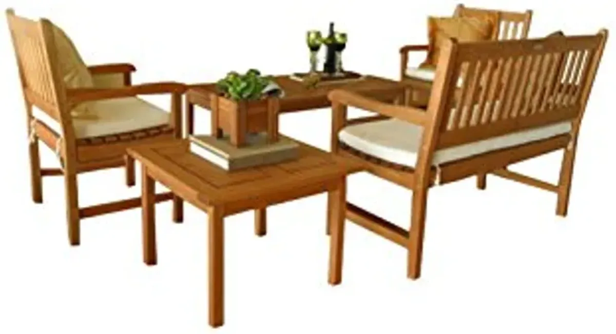 Amazonia Milano 5-Piece Outdoor Seating Dining Set | Eucalyptus Wood | Ideal for Patio and Indoors, 48Lx24Wx35H