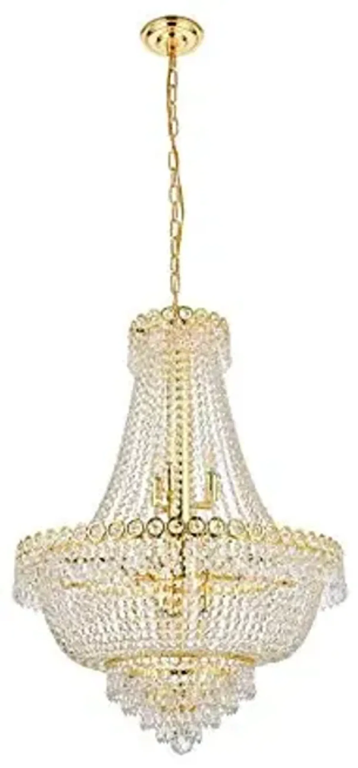 Elegant Lighting 1900D24G/RC Royal Cut Clear Crystal Century 12-Light, Two-Tier Crystal Chandelier, 24" x 30", Finished in Gold with Clear Crystals