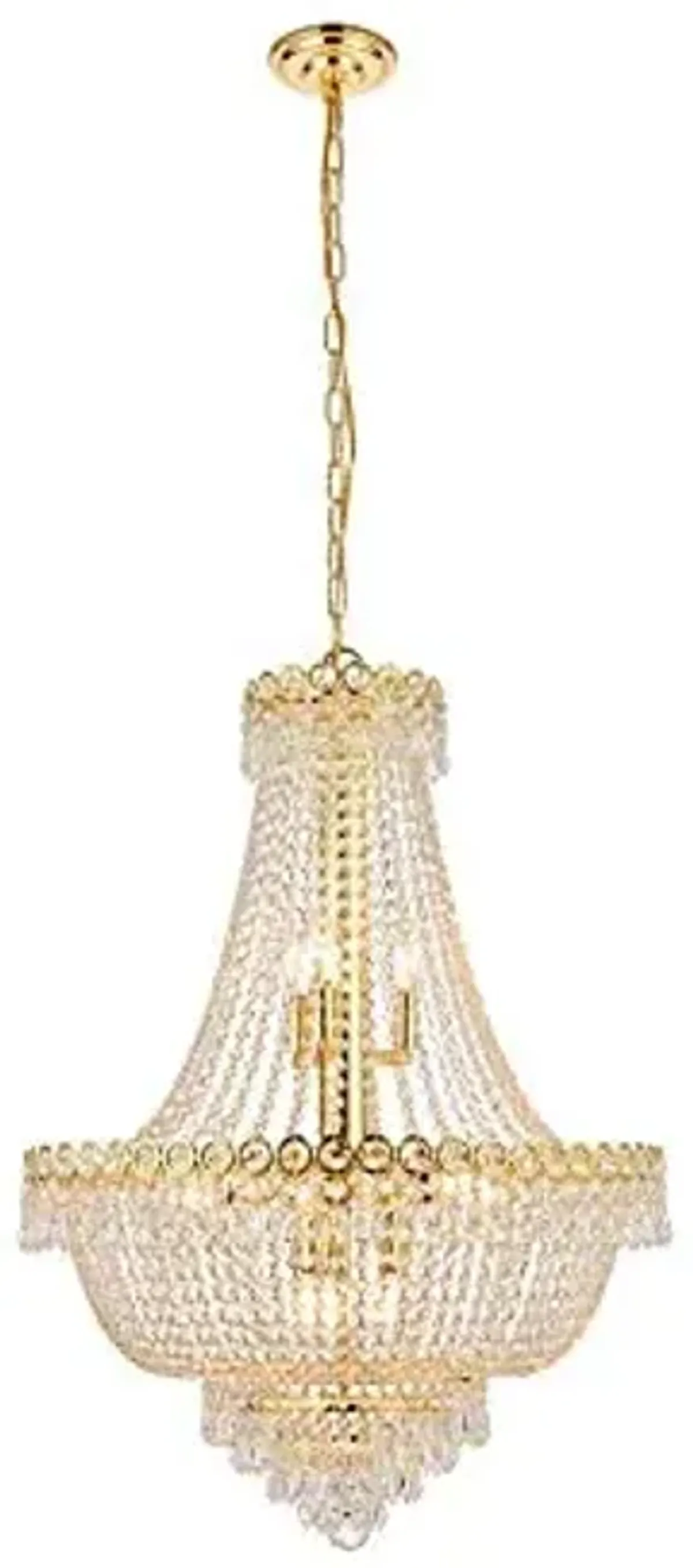 Elegant Lighting 1900D24G/RC Royal Cut Clear Crystal Century 12-Light, Two-Tier Crystal Chandelier, 24" x 30", Finished in Gold with Clear Crystals