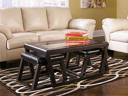 Signature Design by Ashley Kelton Contemporary Coffee Table with 2 Upholstered Nesting Stools, Dark Brown