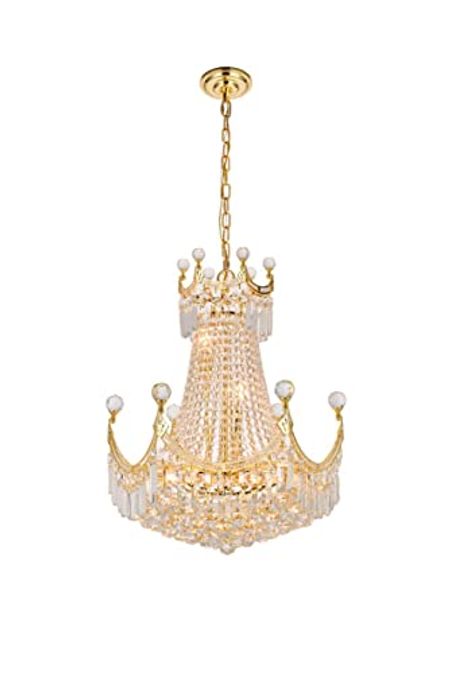 Elegant Lighting 8949D20G/RC Royal Cut Clear Crystal Corona 9-Light, Two-Tier Crystal Chandelier, 20" x 28", Finished in Gold with Clear Crystals