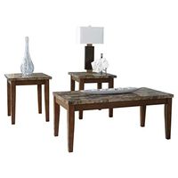 Signature Design by Ashley Theo Contemporary Faux Marble 3-Piece Occasional Table Set, Includes Coffee Table and 2 End Tables, Brown