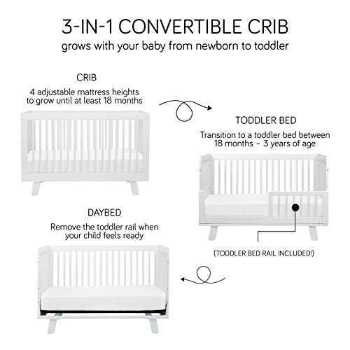 Babyletto Hudson 3-in-1 Convertible Crib with Toddler Bed Conversion Kit in White, Greenguard Gold Certified , 53.75x29.75x35 Inch (Pack of 1)