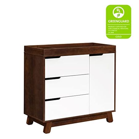 Babyletto Hudson 3-Drawer Changer Dresser with Removable Changing Tray in Espresso and White, Greenguard Gold Certified